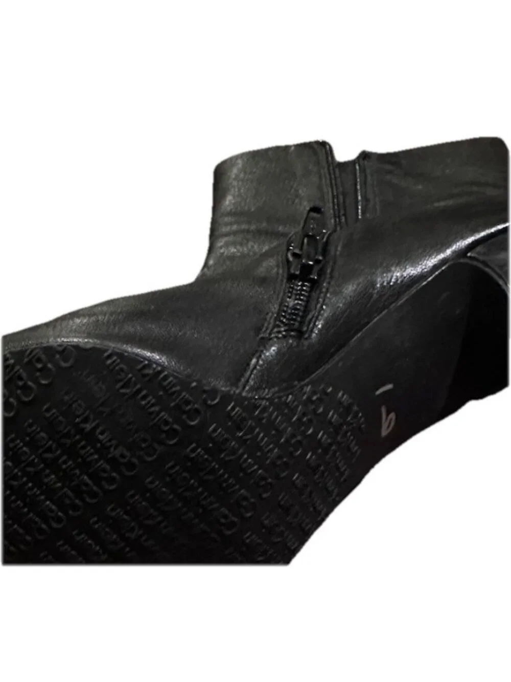 Calvin Klein Women's Black Leather Stiletto Heeled Dress Booties Shoes Size 7.5